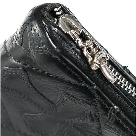 Chrome Hearts REC F ZIP Quilted Cemetery Cross Patch Leather Wallet #31643
