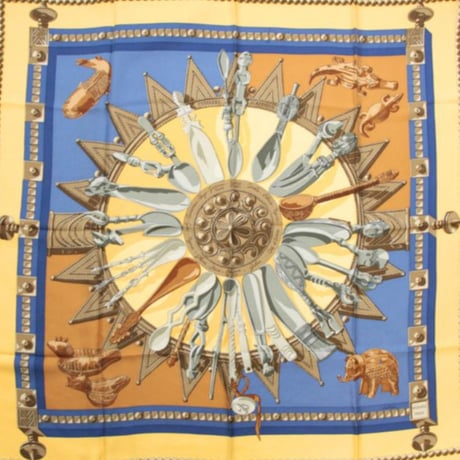 HERMES Carre 90 Silk 100% Scarf Stole "CUILLERS D'AFRIQUE" #76749