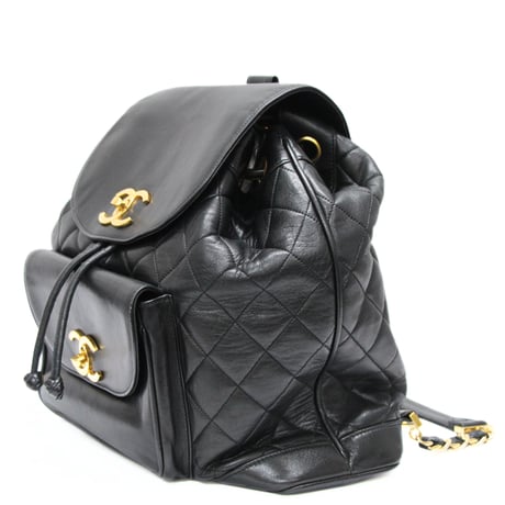 CHANEL CC Logo Drawstring Backpack Quilted Lambskin Black #76634