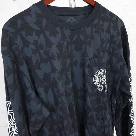 Chrome Hearts All-Over CH Cross Print Floral Cross Sleeve Horseshoe Long Sleeve #31916