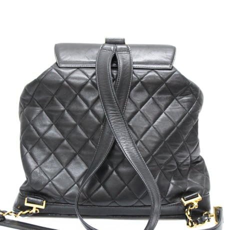 CHANEL CC Logo Drawstring Backpack Quilted Lambskin Black #76634