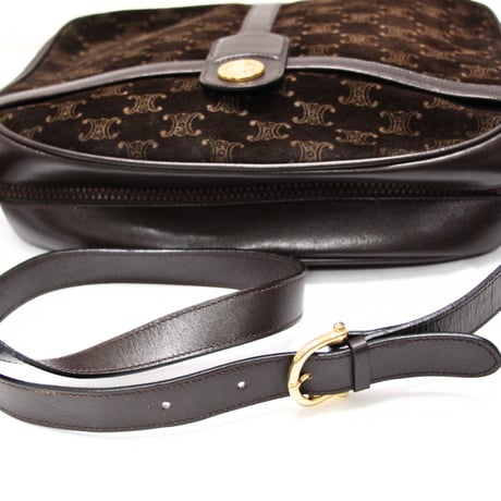 CELINE Vintage Shoulder Bag Triomphe Suede Brown #75266