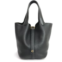 HERMES Picotin Lock PM Handbag Taurillon Clemence Leather Black #19815