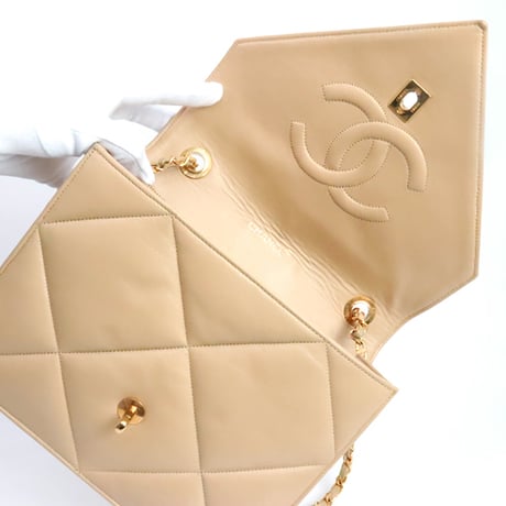 CHANEL Envelope Flap Bag Quilted Lambskin Beige ＃19841