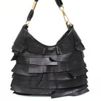 YVES SAINT LAURENT St. Tropez Mombasa Hobo Bag Leather Black #76382