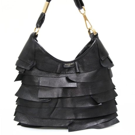 YVES SAINT LAURENT St. Tropez Mombasa Hobo Bag Leather Black #76382