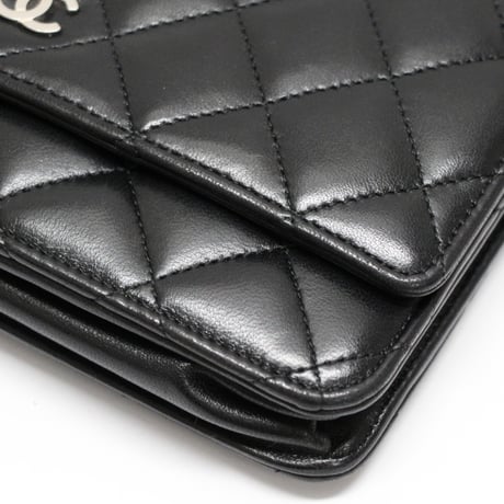 CHANEL Wallet on Chain Bag Quilted Lambskin Black #76288