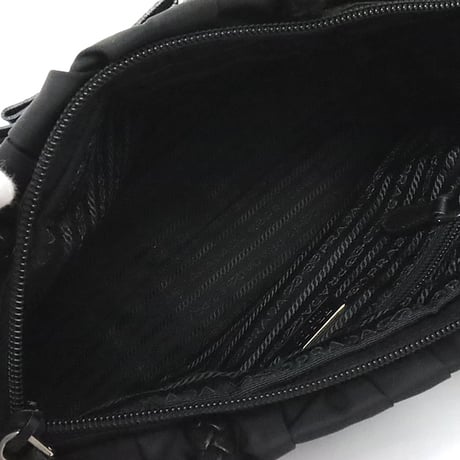 PRADA Bow Handbag Tessuto Nylon Leather Black ＃19786