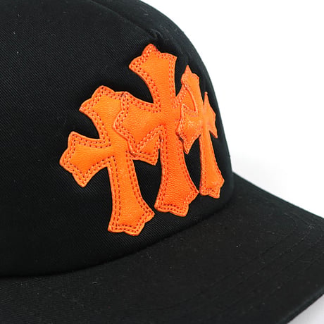 Chrome Hearts Cemetery Cross Leather Patch Trucker Hat Cap Black Orange #31753