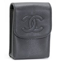 CHANEL CC Logo Cigarette Case Caviar Black #76229