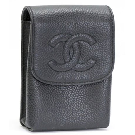 CHANEL CC Logo Cigarette Case Caviar Black #76229