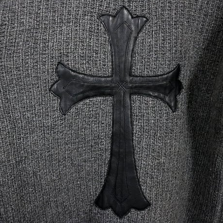 Chrome Hearts Cashmere Large Cross Patch Knit Zip Hoodie Gray＃104904