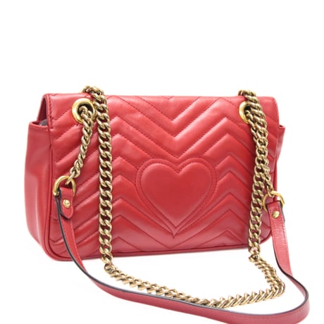 GUCCI Medium GG Marmont Flap Bag Quilted Leather Red #76730