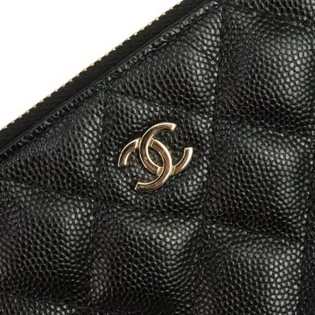 CHANEL Double Zip Phone Holder with Chain Quilted Caviar Black #20228