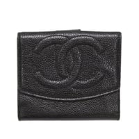 CHANEL CC Logo Trifold Wallet Caviar Black #75963