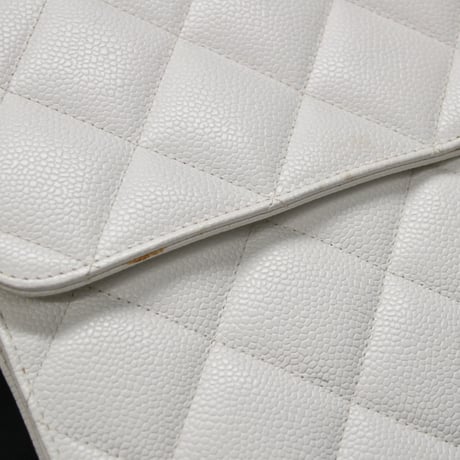 CHANEL Flap Briefcase Quilted Caviar White #75569