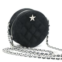CHANEL Cocostellar Round Clutch with Chain Quilted Suede Black #75685