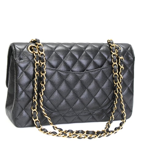 CHANEL Classic 25 Medium Double Flap Bag Quilted Caviar Black ＃76350