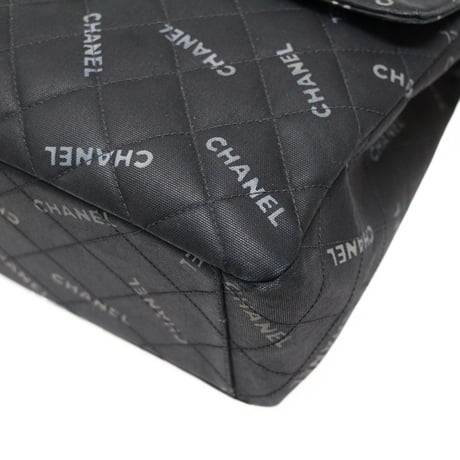 CHANEL Classic 34 Maxi Flap Bag Quilted Canvas Logo Print Black #76155