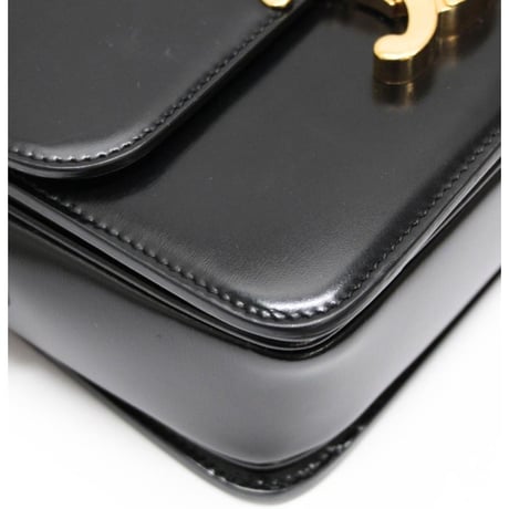 CELINE Teen Triomphe Shoulder Bag Calf Leather Black #20275
