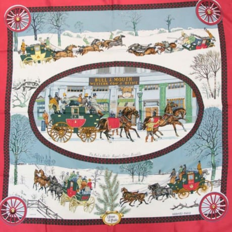 HERMES Carre 90 Silk 100% Scarf Stole "The Bull & Mouth Regent's Circus Piccadilly" #76557