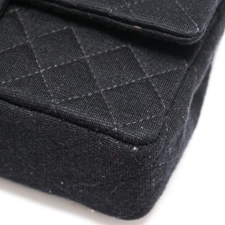 CHANEL Vintage Classic 25 Medium Double Flap Bag Quilted Jersey Black ＃75663