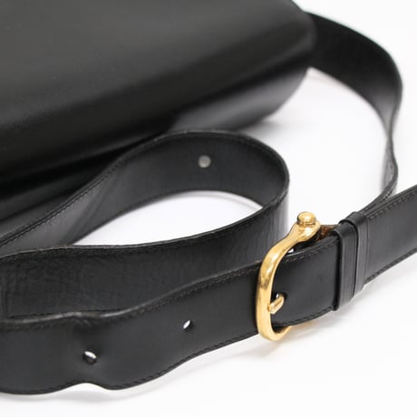 CELINE Horse Carriage Hardware Flap Shoulder Bag Leather Black #76540