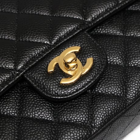 CHANEL Classic 25 Medium Double Flap Bag Quilted Caviar Black ＃76350