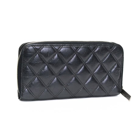 CHANEL Paris New York Zip-around Wallet Leather Black #75350