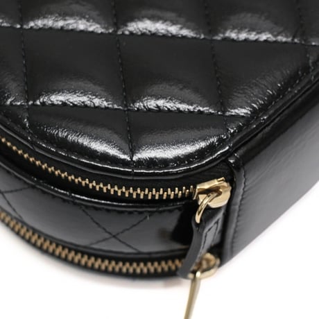 CHANEL Mini Round Vanity Bag with Chain Quilted Glazed Lambskin Black #76198