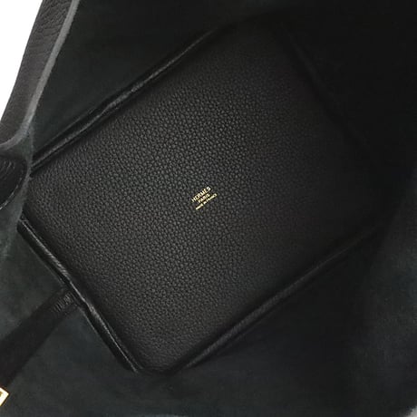 HERMES Picotin Lock MM Handbag Taurillon Clemence Leather Black #19566