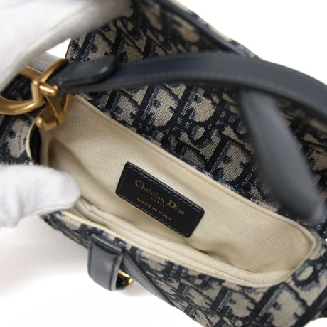 Christian Dior Small Saddle Bag Oblique Canvas Navy #75644