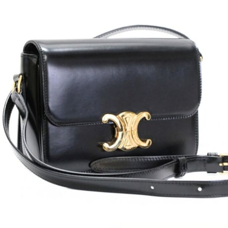 CELINE Teen Triomphe Shoulder Bag Calf Leather Black #76208
