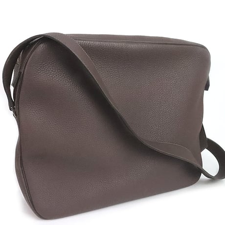 HERMES Sac Eebdo Reporter Messenger Bag Evergrain Leather Brown #19870