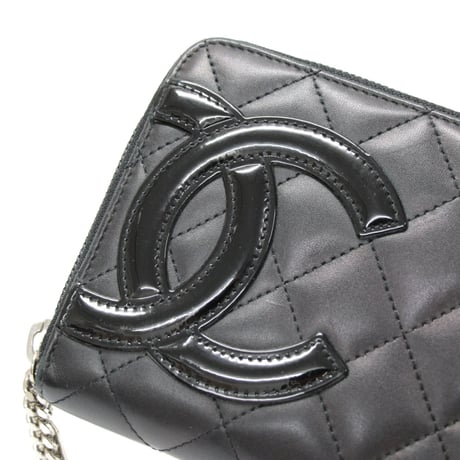 CHANEL Cambon Line Zip-around Wallet Quilted Leather Black #76481