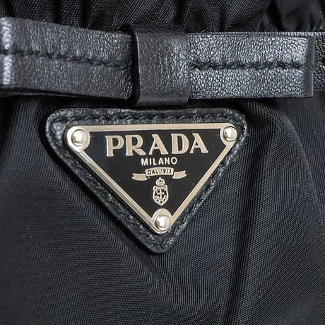 PRADA Bow Handbag Tessuto Nylon Leather Black ＃19786