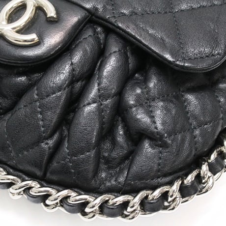 CHANEL Small Chain Around Shoulder Bag Quilted Leather Black #76193
