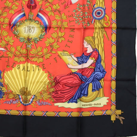 HERMES Carre 90 Silk 100% Scarf Stole "LIBERTE EGARITE FRATERNITE" #76422