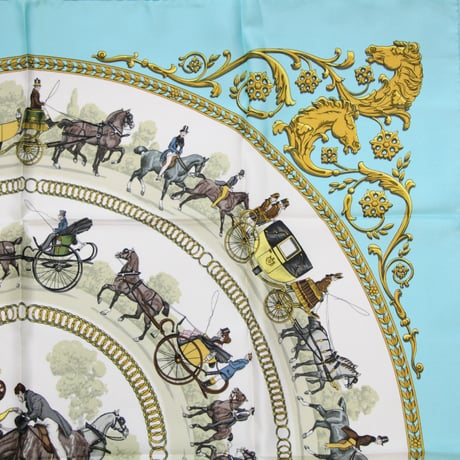 HERMES Carre 90 Silk 100% Scarf Stole "La Promenade de Longchamps" #76757