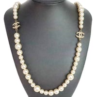 CHANEL Coco Mark Necklace Faux Pearl Crystal Champagne Gold-toned A11P ＃20312