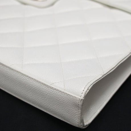 CHANEL Flap Briefcase Quilted Caviar White #75569