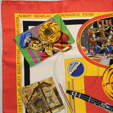 HERMES Carre 90 Silk 100% Scarf Stole "THE ORIGINAL NEW ORLEANS CREOLE JAZZ 1923" #76544