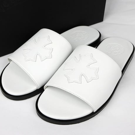 Chrome Hearts Brand-New SLIDE CH Plus Patch Leather Sandals White #103764