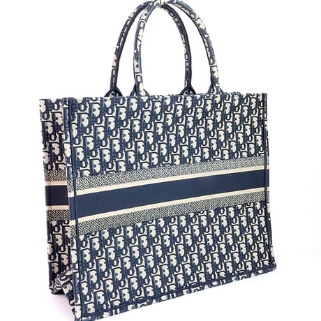 Christian Dior Large Book Tote Bag Oblique Canvas Navy #19792