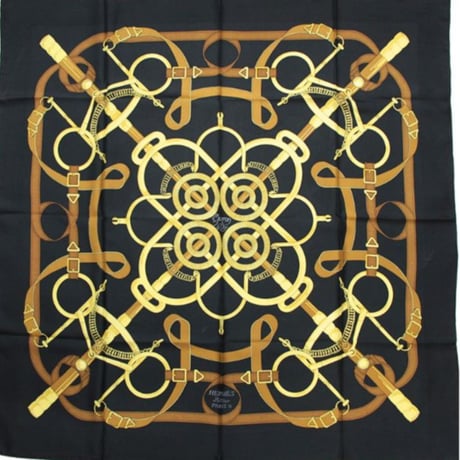 HERMES Carre 90 Silk 100% Scarf Stole "Eperon d'or" #76761