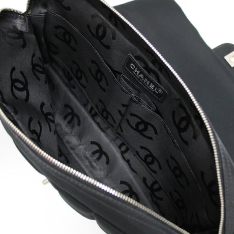CHANEL Chocolate Bar Easy Flap Bag Quilted Nylon Black #76434