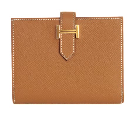 HERMES Bearn Compact Wallet Epsom Leather Gold #20350