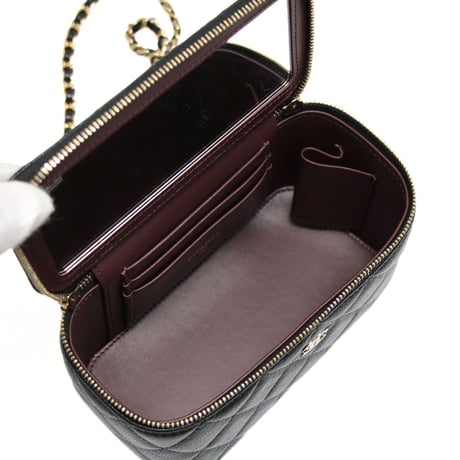 CHANEL Small Vanity Bag with Chain Quilted Caviar Black #76357
