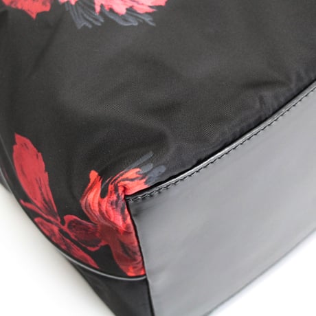 PRADA Shoulder Bag Floral Nylon Black Red #75516