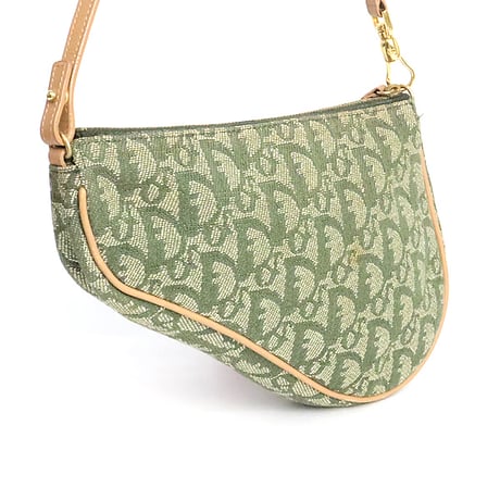 Christian Dior Small Saddle Pouch Oblique Canvas Green #20042